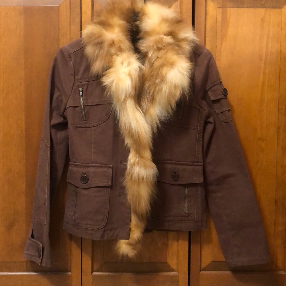 BCBGMaxAzria Brown Coat with Detachable Fur Lining